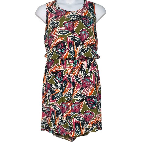 Madison Curvy Plus Sz 3X Tropical Leaf Print Romper Sleeveless Top & 6"In Shorts - Picture 1 of 10